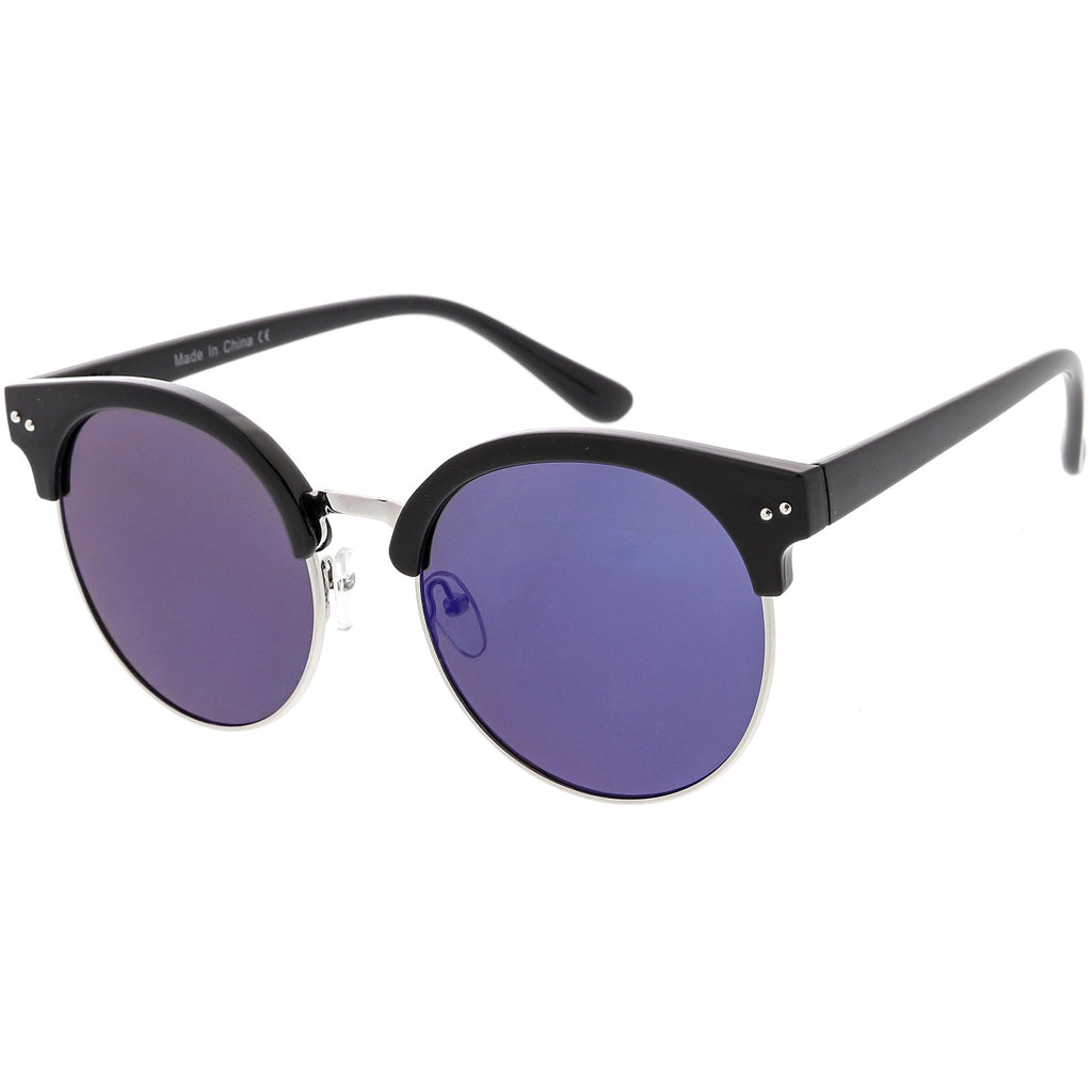 Women's Round Horned Rim Flat Mirrored Len Sunglasses C839