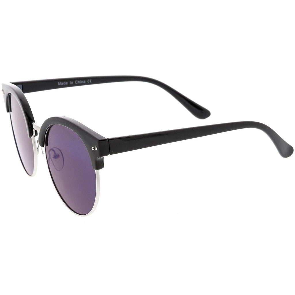 Women's Round Horned Rim Flat Mirrored Len Sunglasses C839