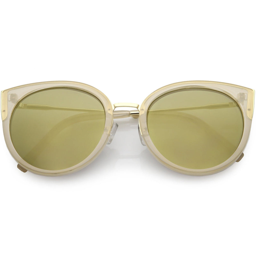 Women's Oversize Round Flat Mirrored Lens Cat Eye Sunglasses C841