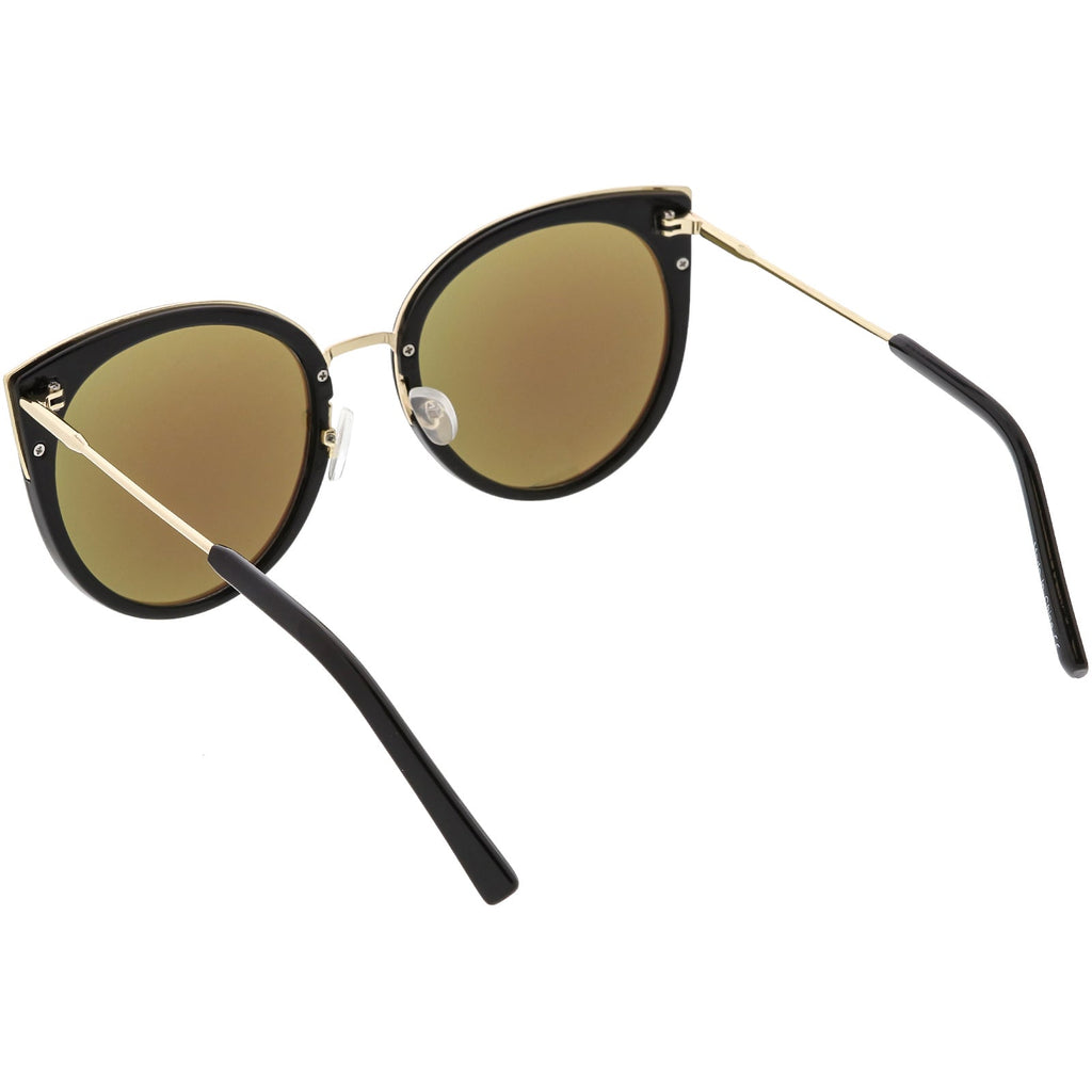 Women's Oversize Round Flat Mirrored Lens Cat Eye Sunglasses C841
