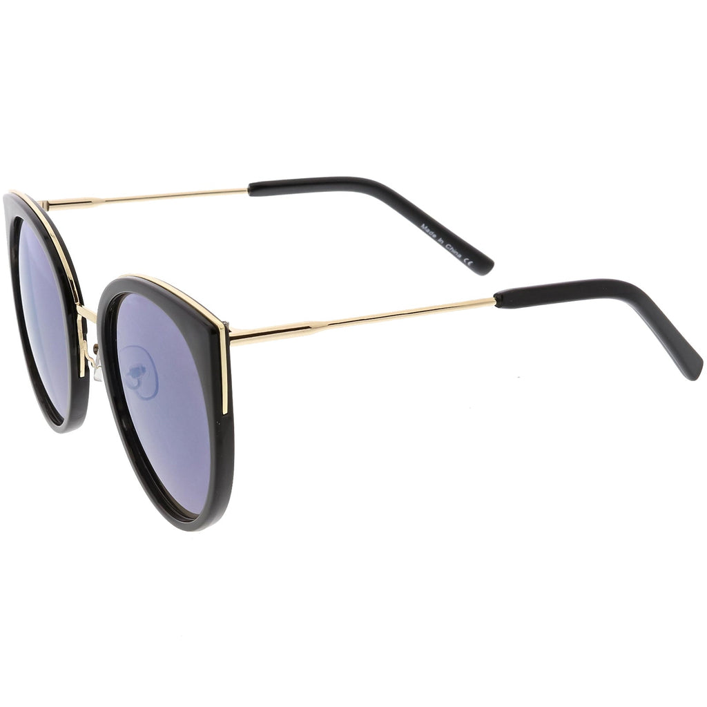 Women's Oversize Round Flat Mirrored Lens Cat Eye Sunglasses C841