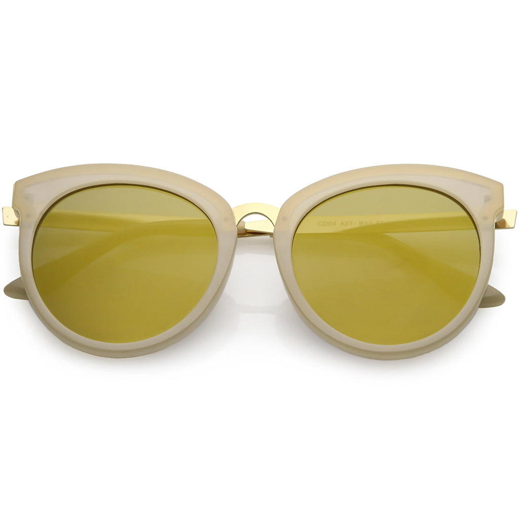 Women's Oversize Round Cat Eye Mirrored Flat Lens Sunglasses C842
