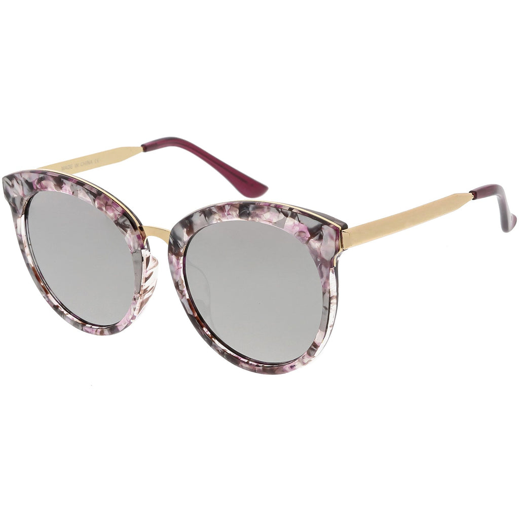 Women's Oversize Round Cat Eye Mirrored Flat Lens Sunglasses C842