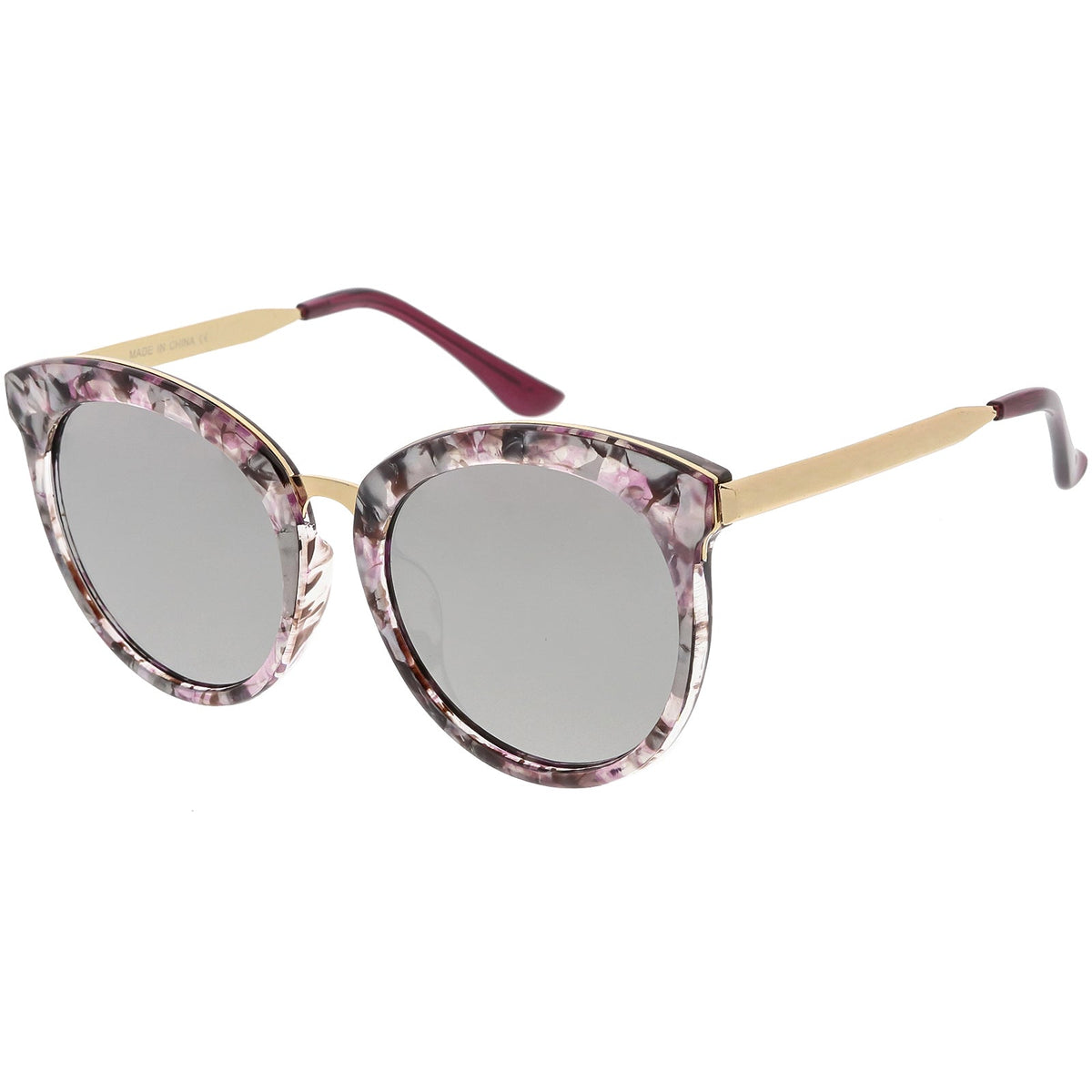 Women's Oversize Round Cat Eye Mirrored Flat Lens Sunglasses C842