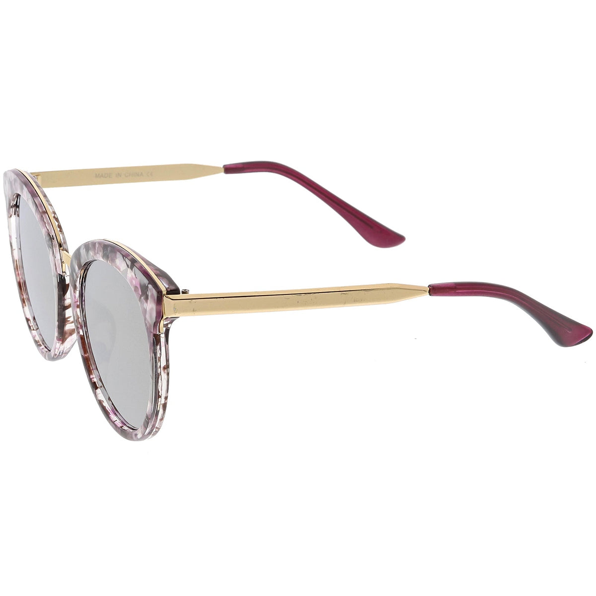 Women's Oversize Round Cat Eye Mirrored Flat Lens Sunglasses C842