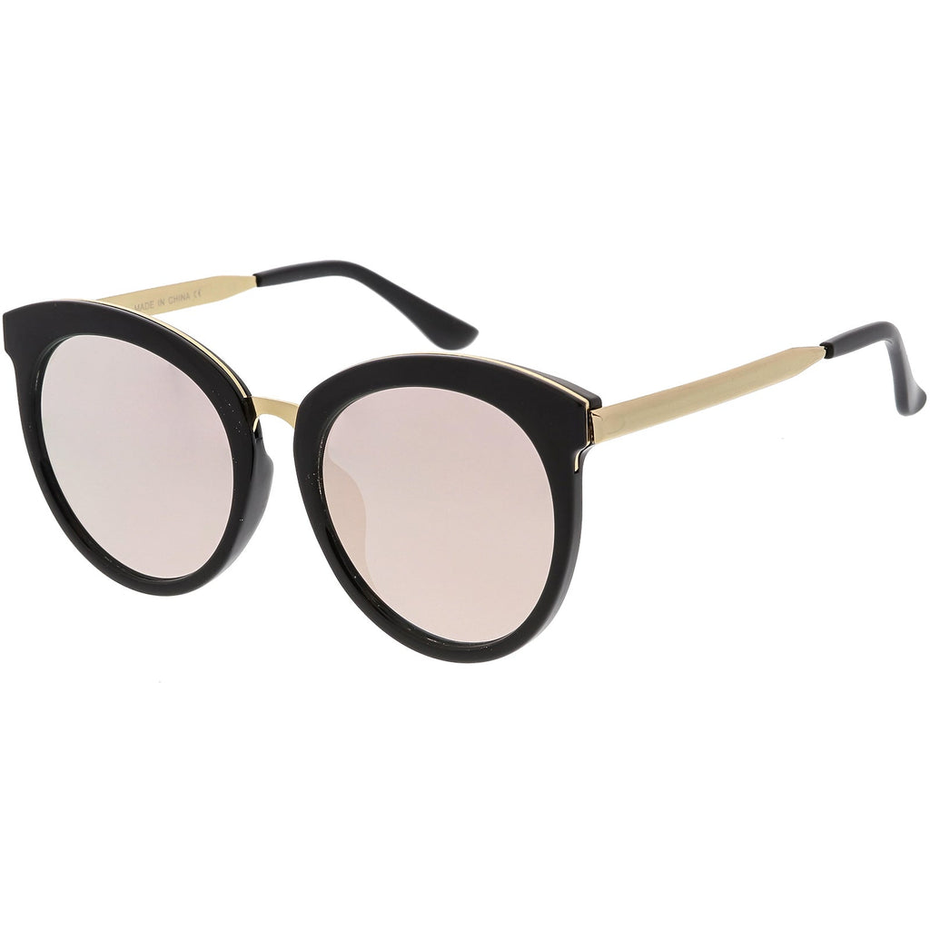 Women's Oversize Round Cat Eye Mirrored Flat Lens Sunglasses C842