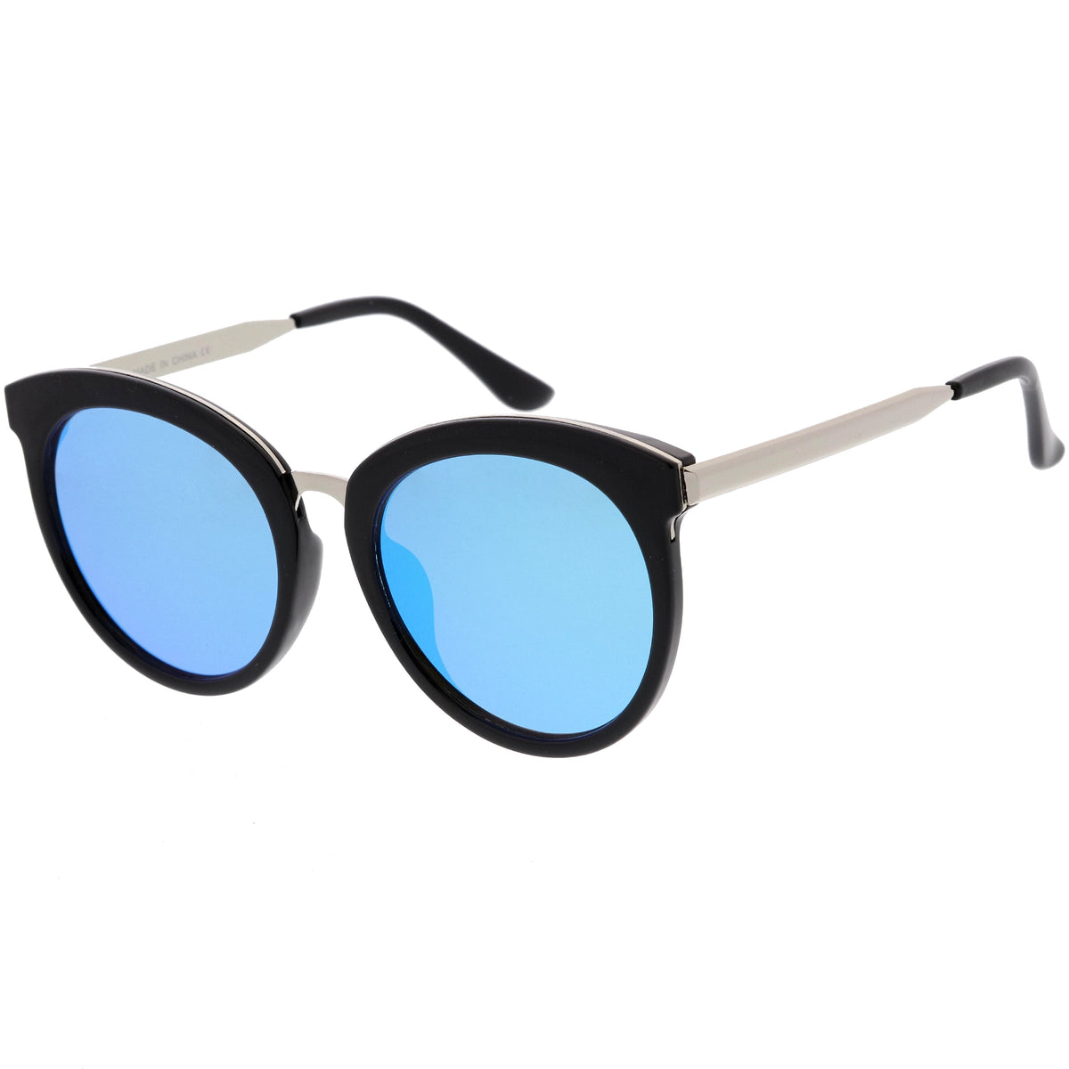 Women's Oversize Round Cat Eye Mirrored Flat Lens Sunglasses C842
