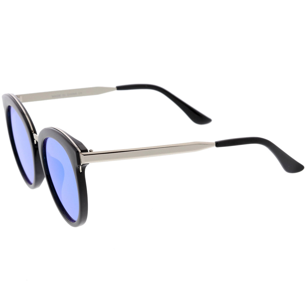 Women's Oversize Round Cat Eye Mirrored Flat Lens Sunglasses C842