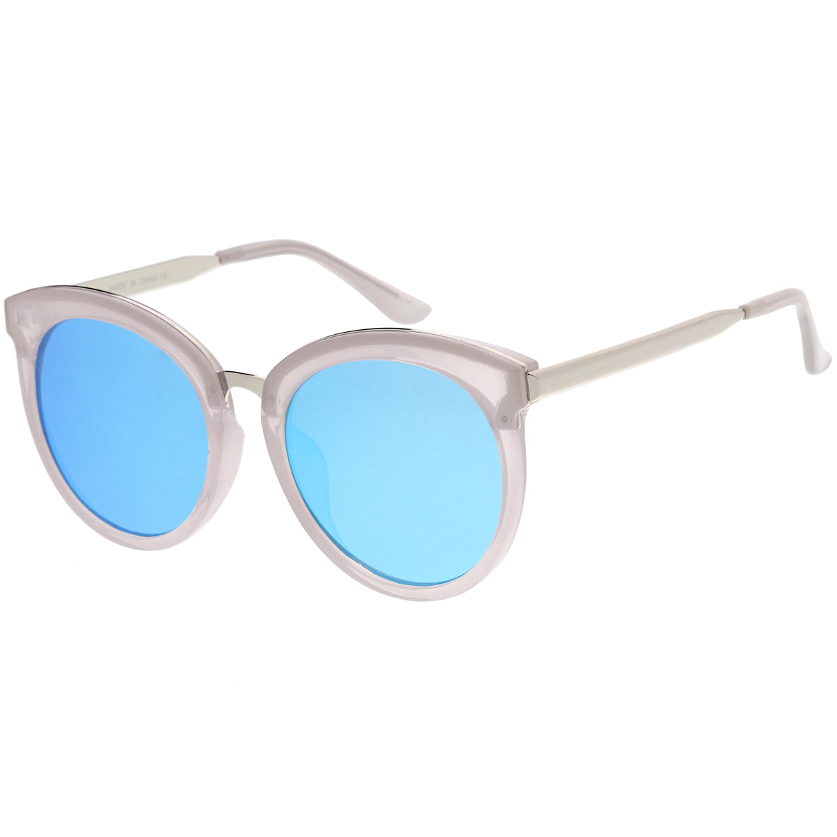 Women's Oversize Round Cat Eye Mirrored Flat Lens Sunglasses C842