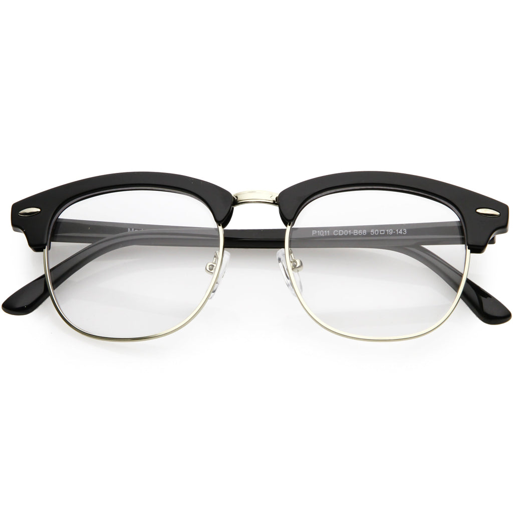 Classic Dapper Half Frame Horned Rim Clear Lens Glasses C846