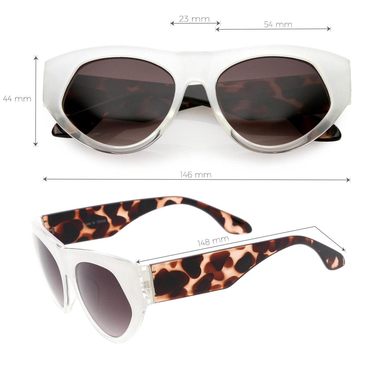 Women's Oversize Block Slanted Lens Cat Eye Sunglasses C863