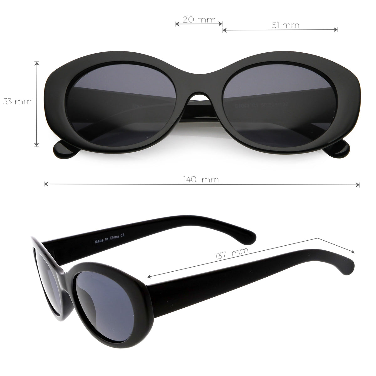 Women's Retro Oval Clout Thick Frame Sunglasses C867