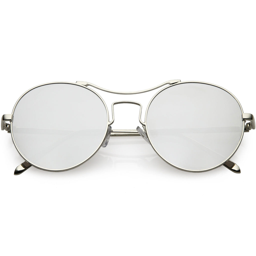 Chic Modern Slim Metal Flat Lens Round Sunglasses C873