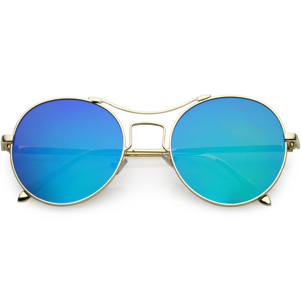 Chic Modern Slim Metal Flat Lens Round Sunglasses C873