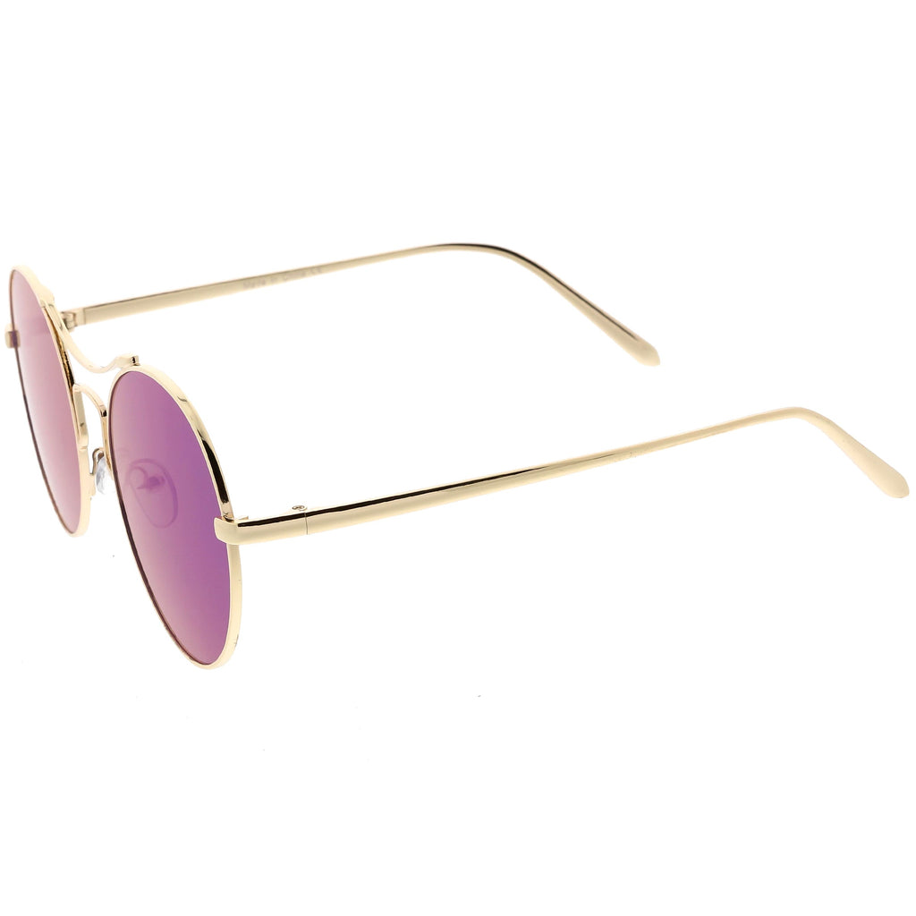 Chic Modern Slim Metal Flat Lens Round Sunglasses C873
