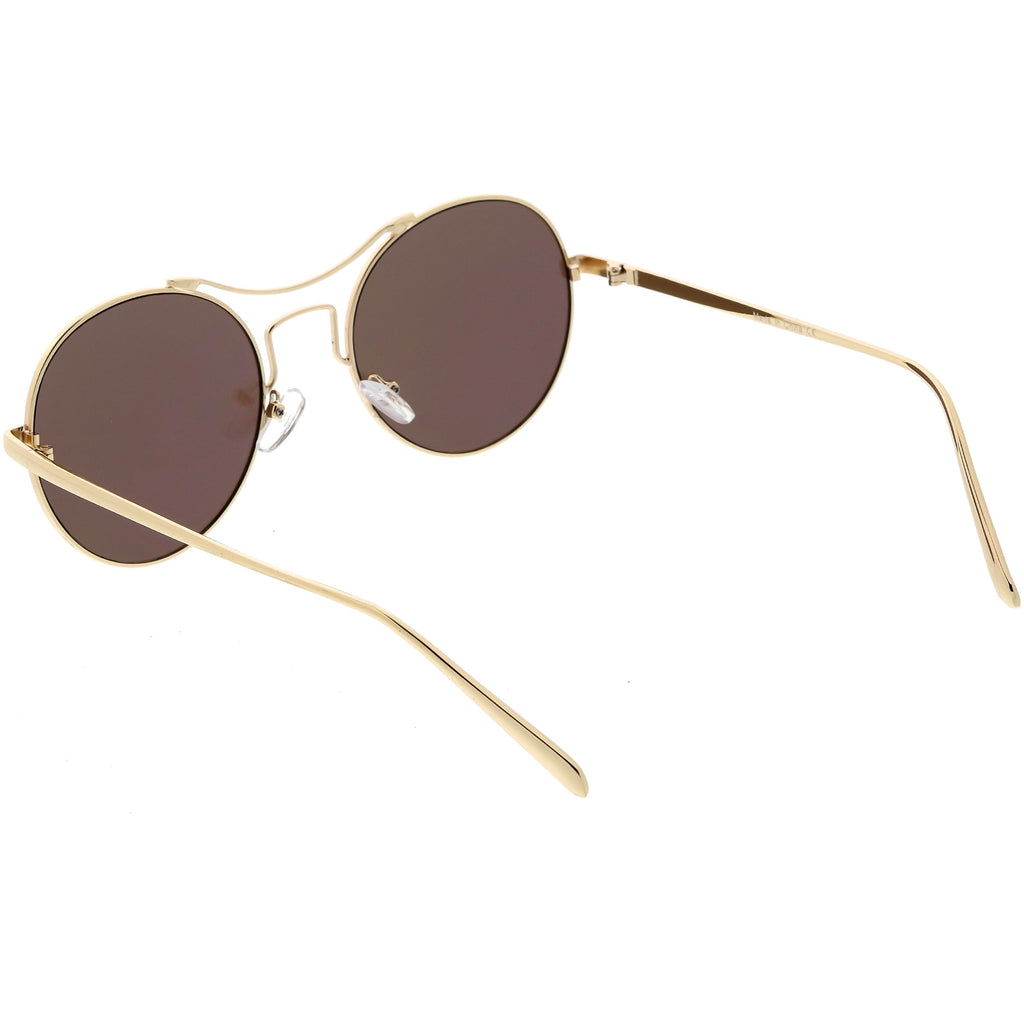Chic Modern Slim Metal Flat Lens Round Sunglasses C873