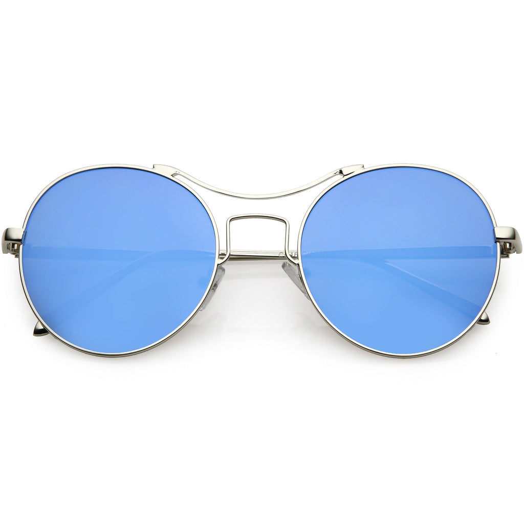 Chic Modern Slim Metal Flat Lens Round Sunglasses C873
