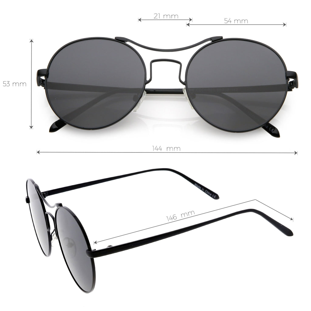 Chic Modern Slim Metal Flat Lens Round Sunglasses C873