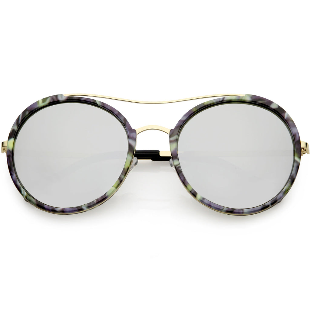 Chic Luxe Metal Crossbar Polarized Lens Round Sunglasses C881