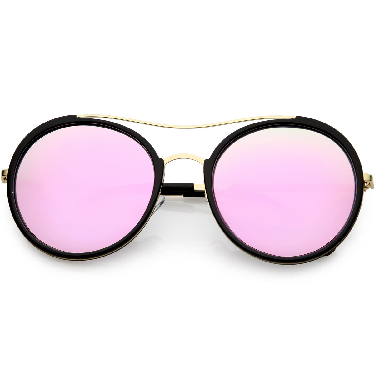 Chic Luxe Metal Crossbar Polarized Lens Round Sunglasses C881