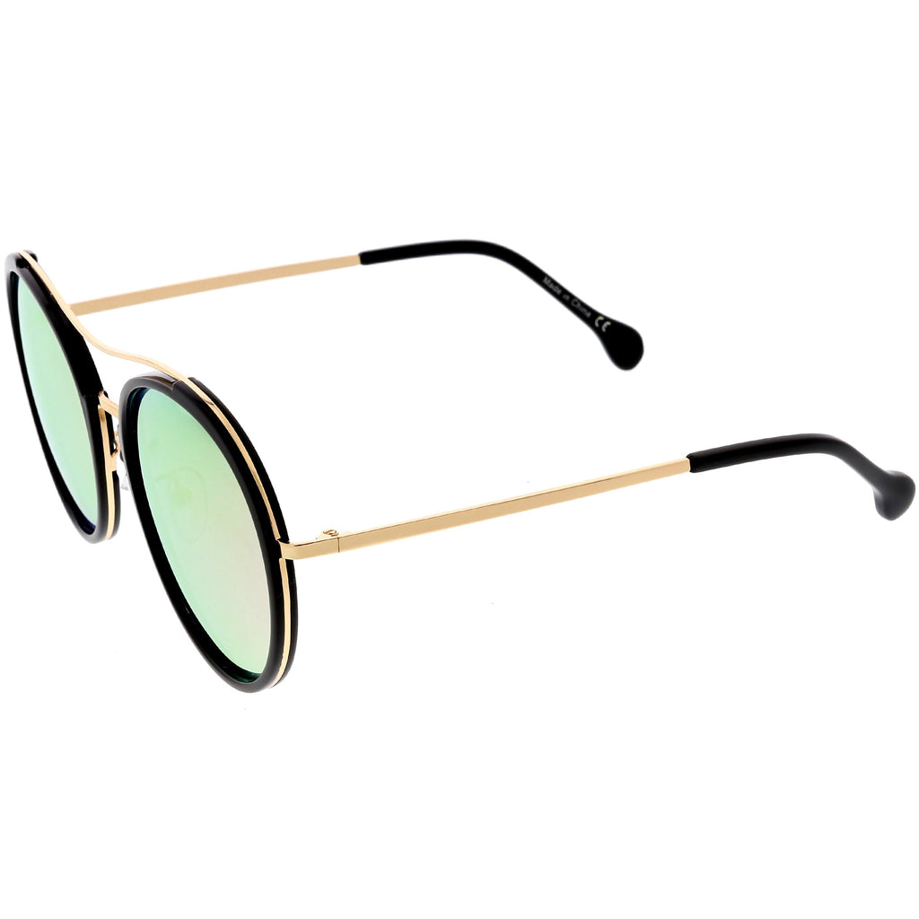 Chic Luxe Metal Crossbar Polarized Lens Round Sunglasses C881