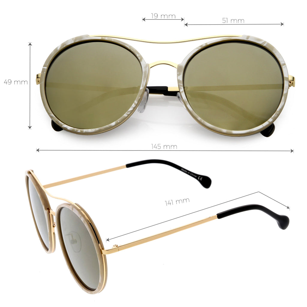 Chic Luxe Metal Crossbar Polarized Lens Round Sunglasses C881