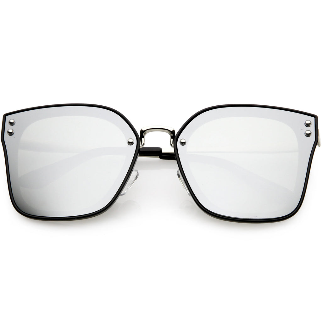 Women's Oversize Square Mirrored Polarized Flat Lens Sunglasses C883