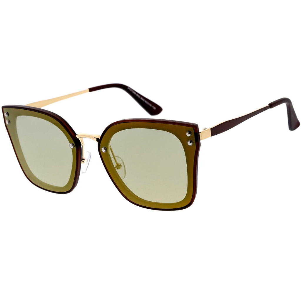 Women's Oversize Square Mirrored Polarized Flat Lens Sunglasses C883
