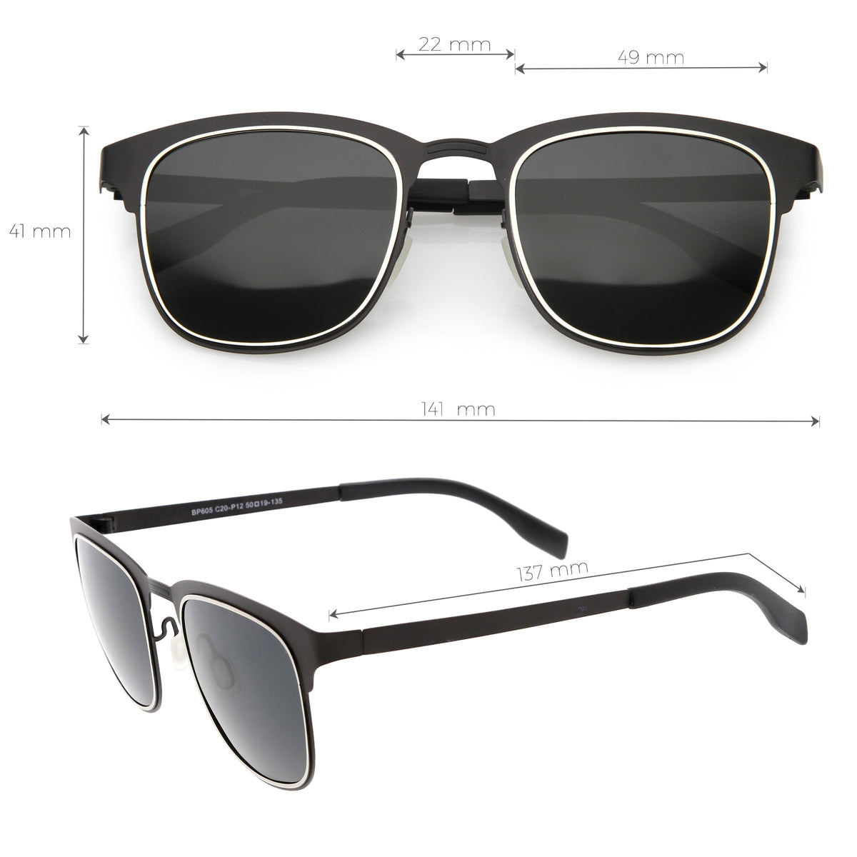 Classic Metal Polarized Lens Horn Rimmed Square Sunglasses C887