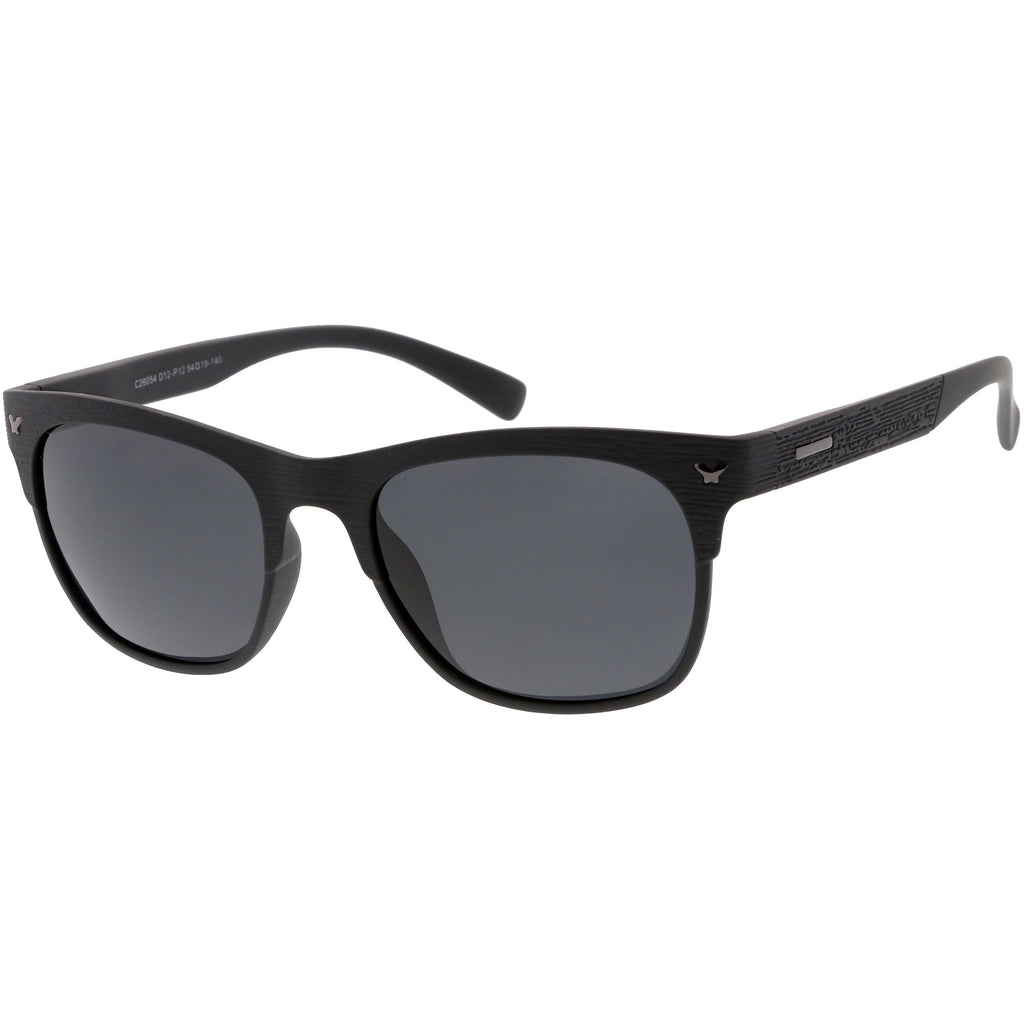 Polarized Lens Faux Wood Textured Horn Rimmed Square Sunglasses C889