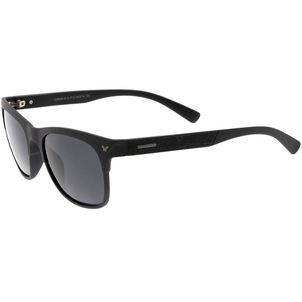 Polarized Lens Faux Wood Textured Horn Rimmed Square Sunglasses C889