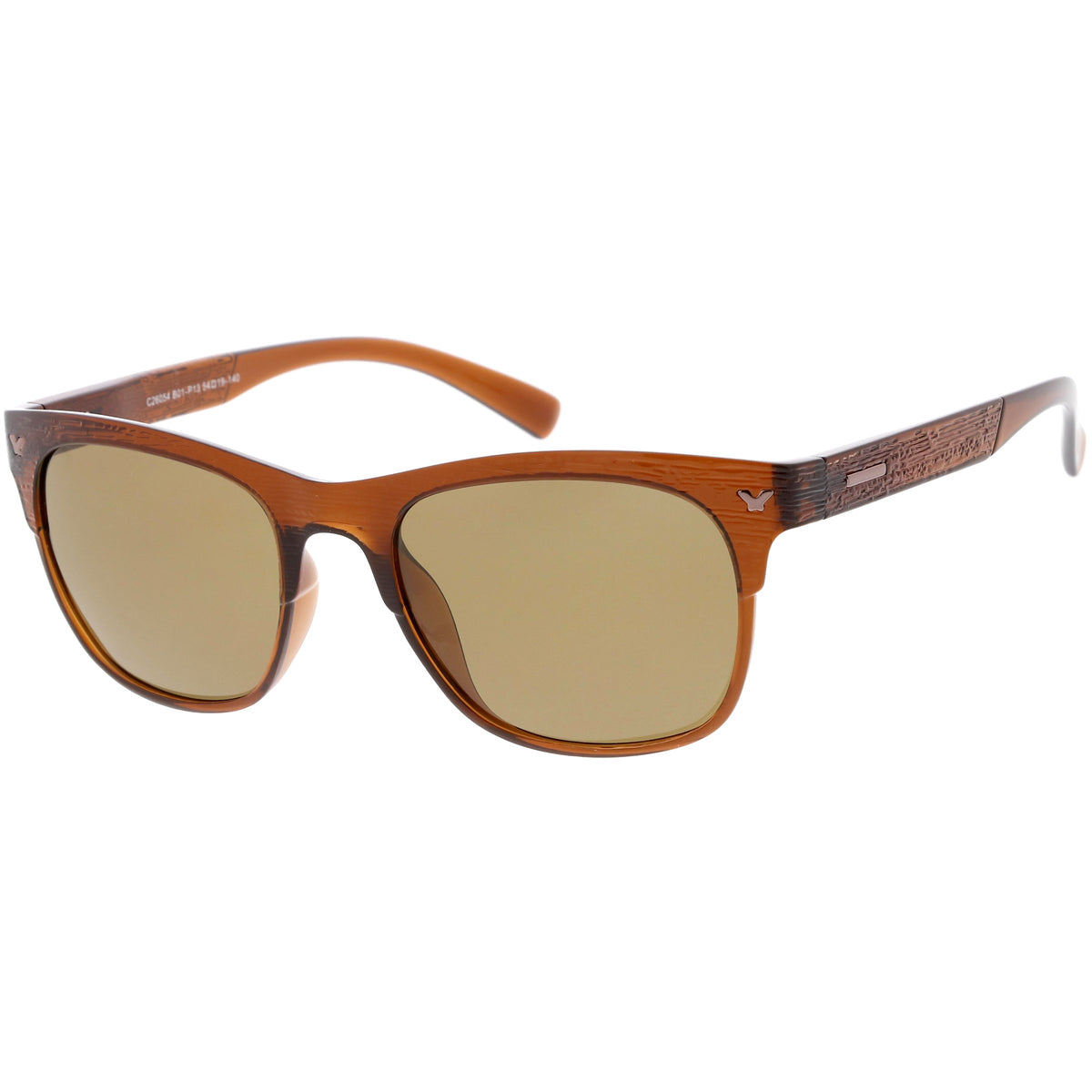 Polarized Lens Faux Wood Textured Horn Rimmed Square Sunglasses C889