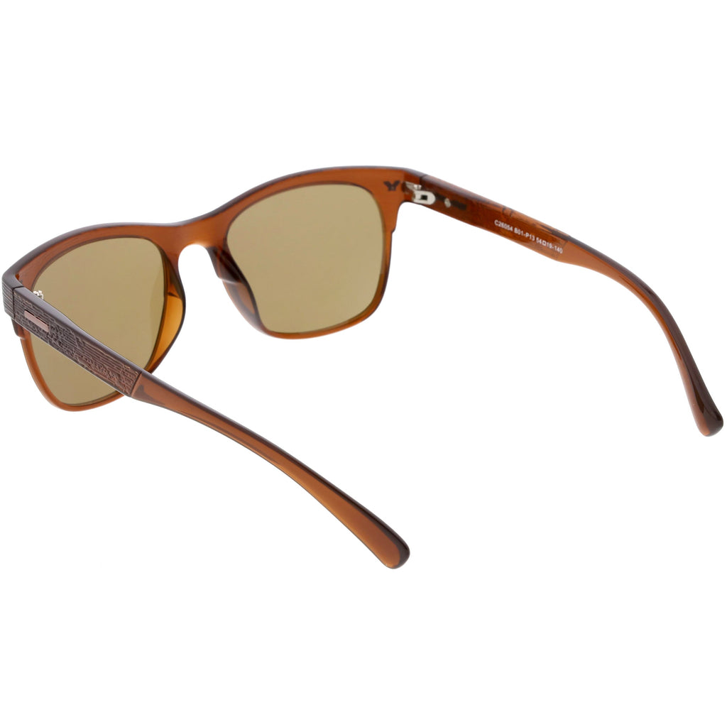 Polarized Lens Faux Wood Textured Horn Rimmed Square Sunglasses C889