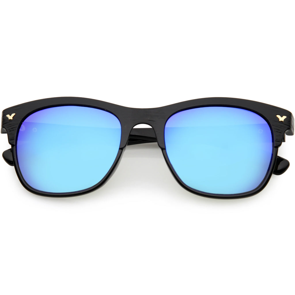 Polarized Lens Faux Wood Textured Horn Rimmed Square Sunglasses C889