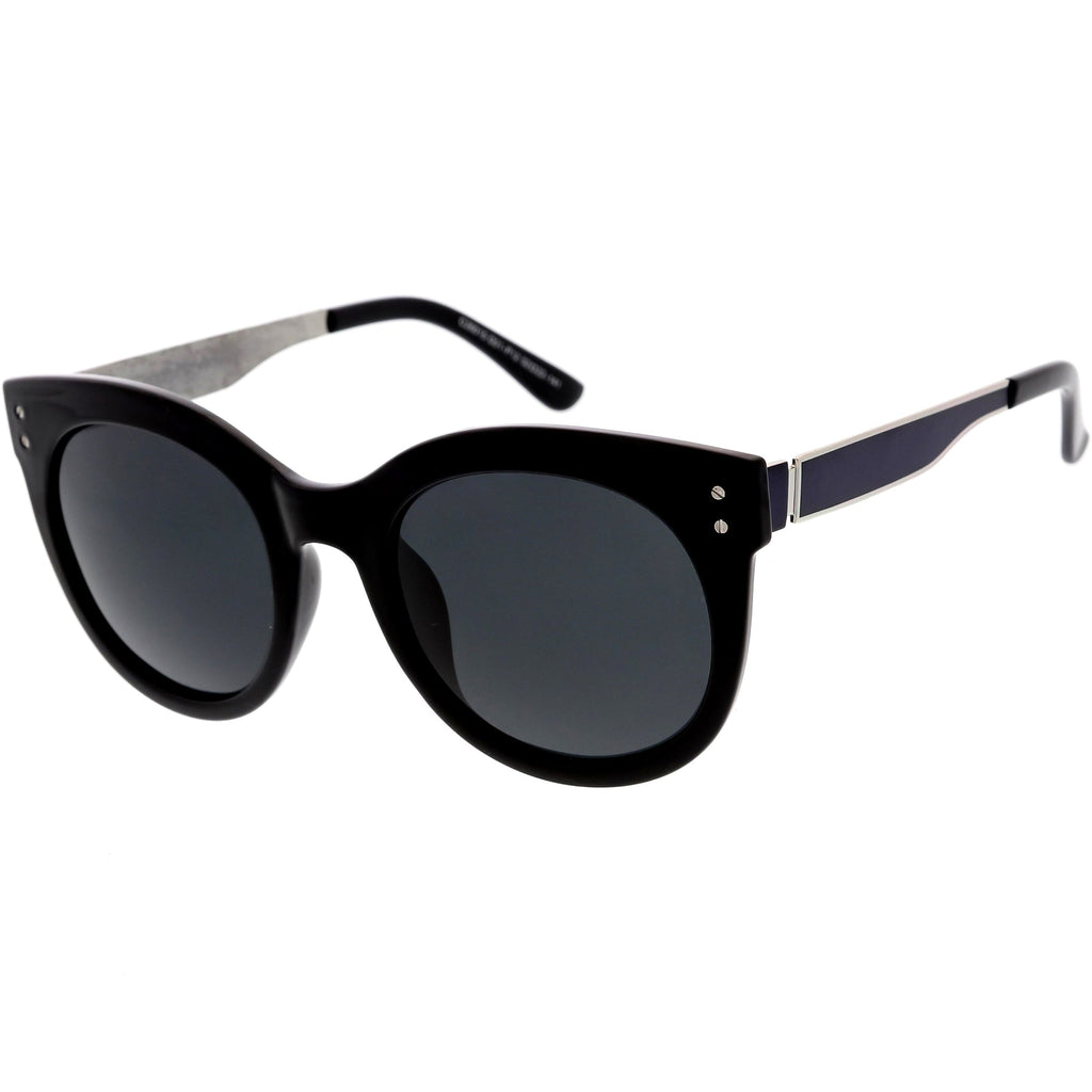 Women's Round Horned Rim Polarized Lens Sunglasses C893