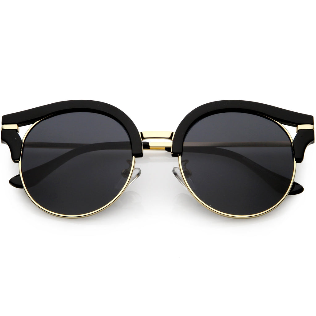 Round Metal Arms Polarized Flat Lens Cat Eye Sunglasses C896