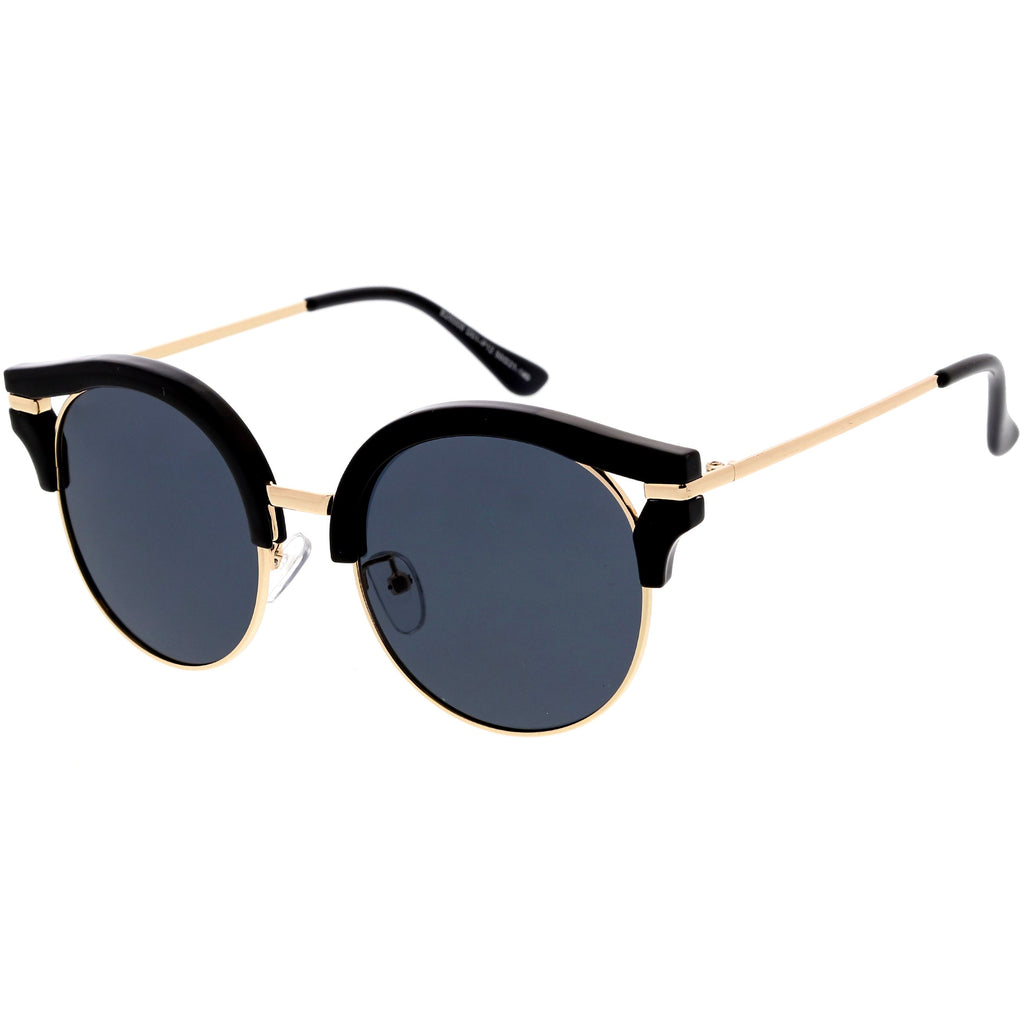 Round Metal Arms Polarized Flat Lens Cat Eye Sunglasses C896