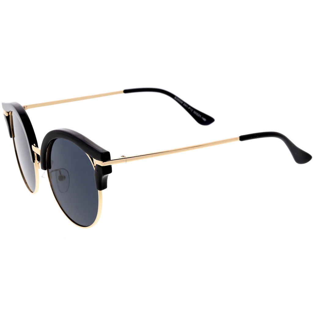 Round Metal Arms Polarized Flat Lens Cat Eye Sunglasses C896