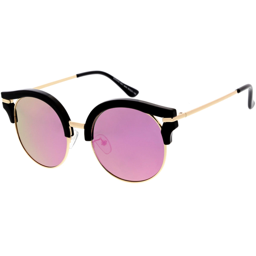 Round Metal Arms Polarized Flat Lens Cat Eye Sunglasses C896