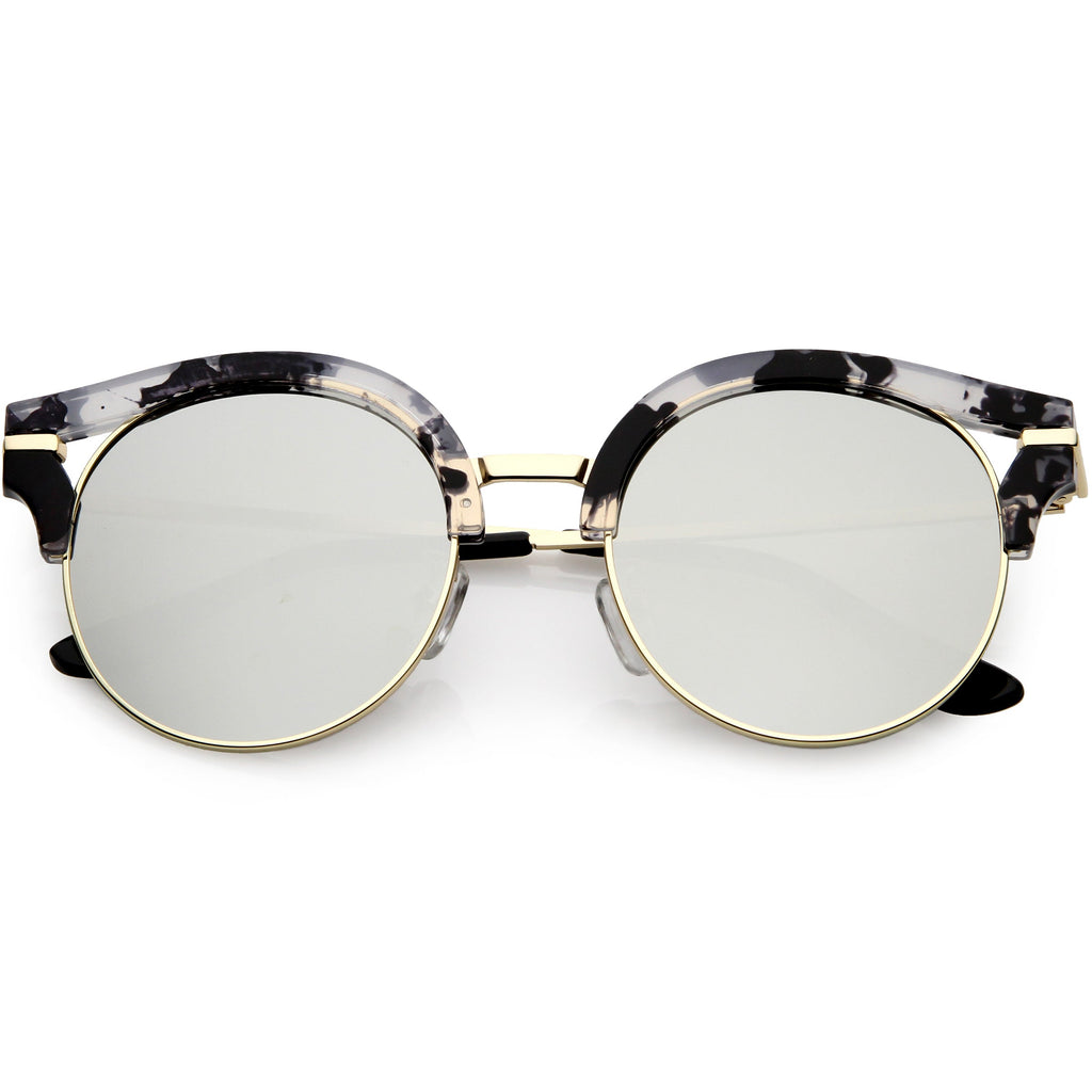 Round Metal Arms Polarized Flat Lens Cat Eye Sunglasses C896