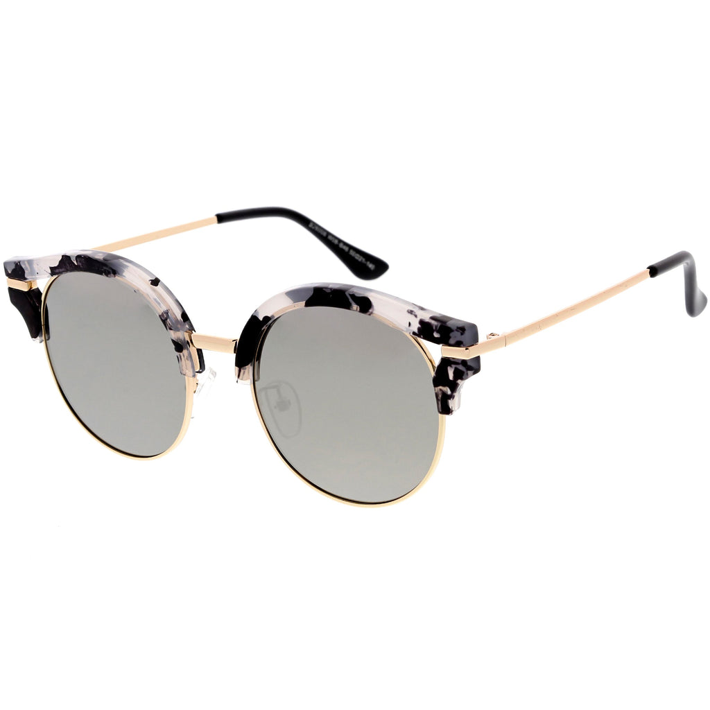 Round Metal Arms Polarized Flat Lens Cat Eye Sunglasses C896