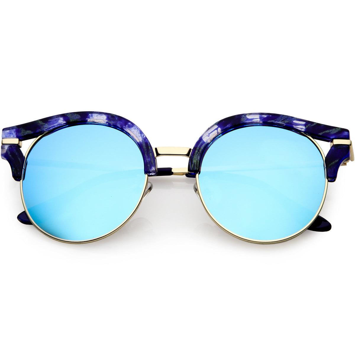 Round Metal Arms Polarized Flat Lens Cat Eye Sunglasses C896