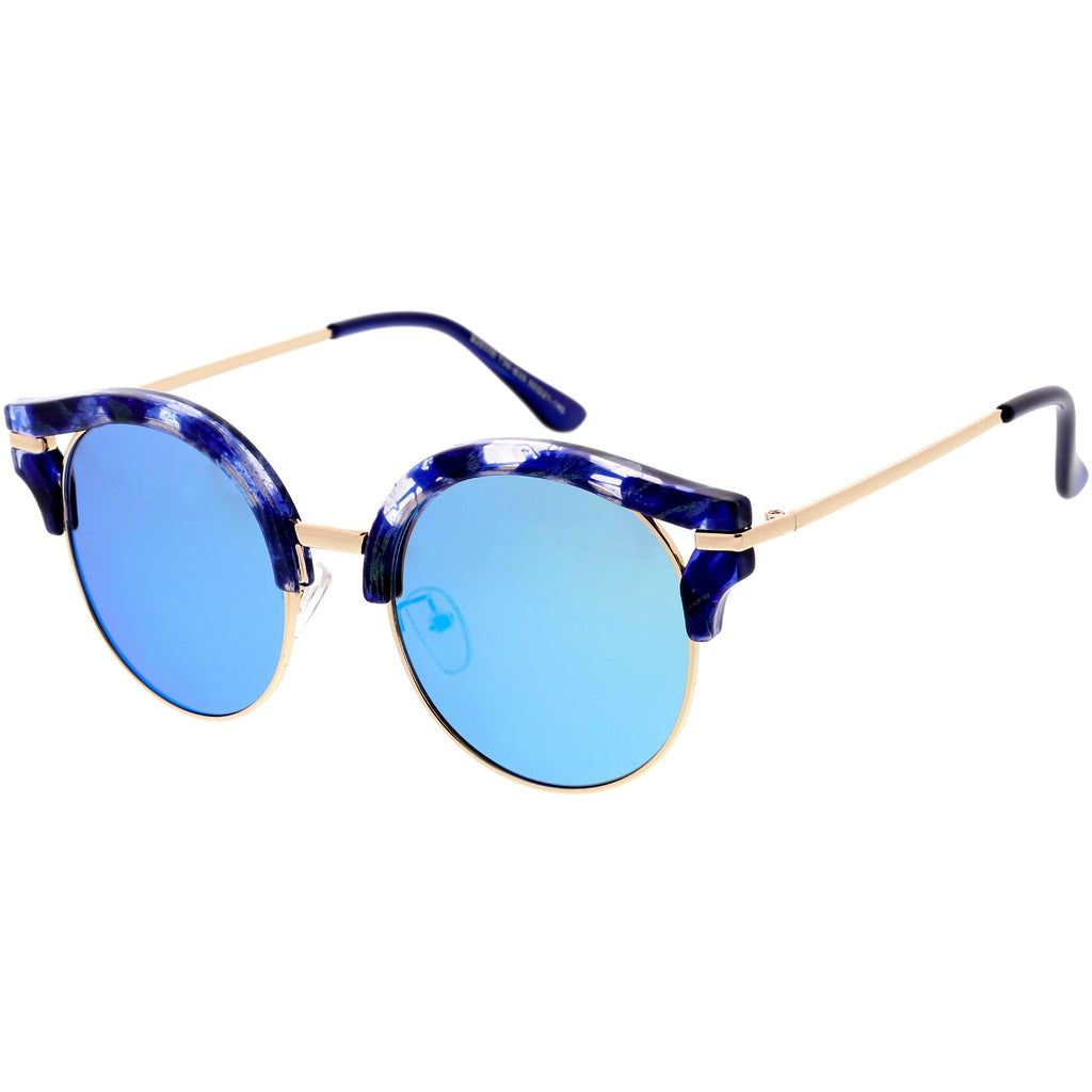 Round Metal Arms Polarized Flat Lens Cat Eye Sunglasses C896