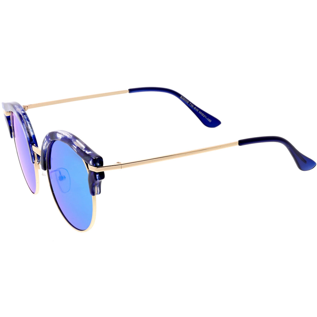 Round Metal Arms Polarized Flat Lens Cat Eye Sunglasses C896