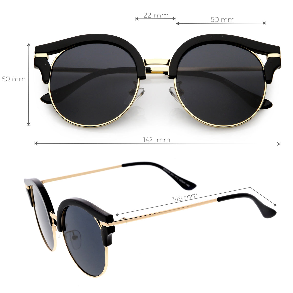 Round Metal Arms Polarized Flat Lens Cat Eye Sunglasses C896