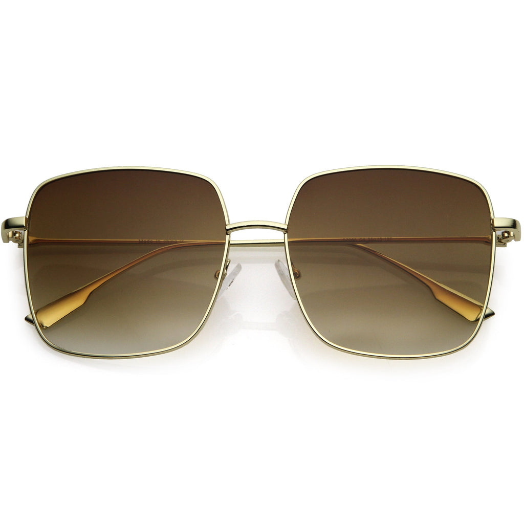 Oversize Women's Square Flat Lens Thin Metal Sunglasses C922