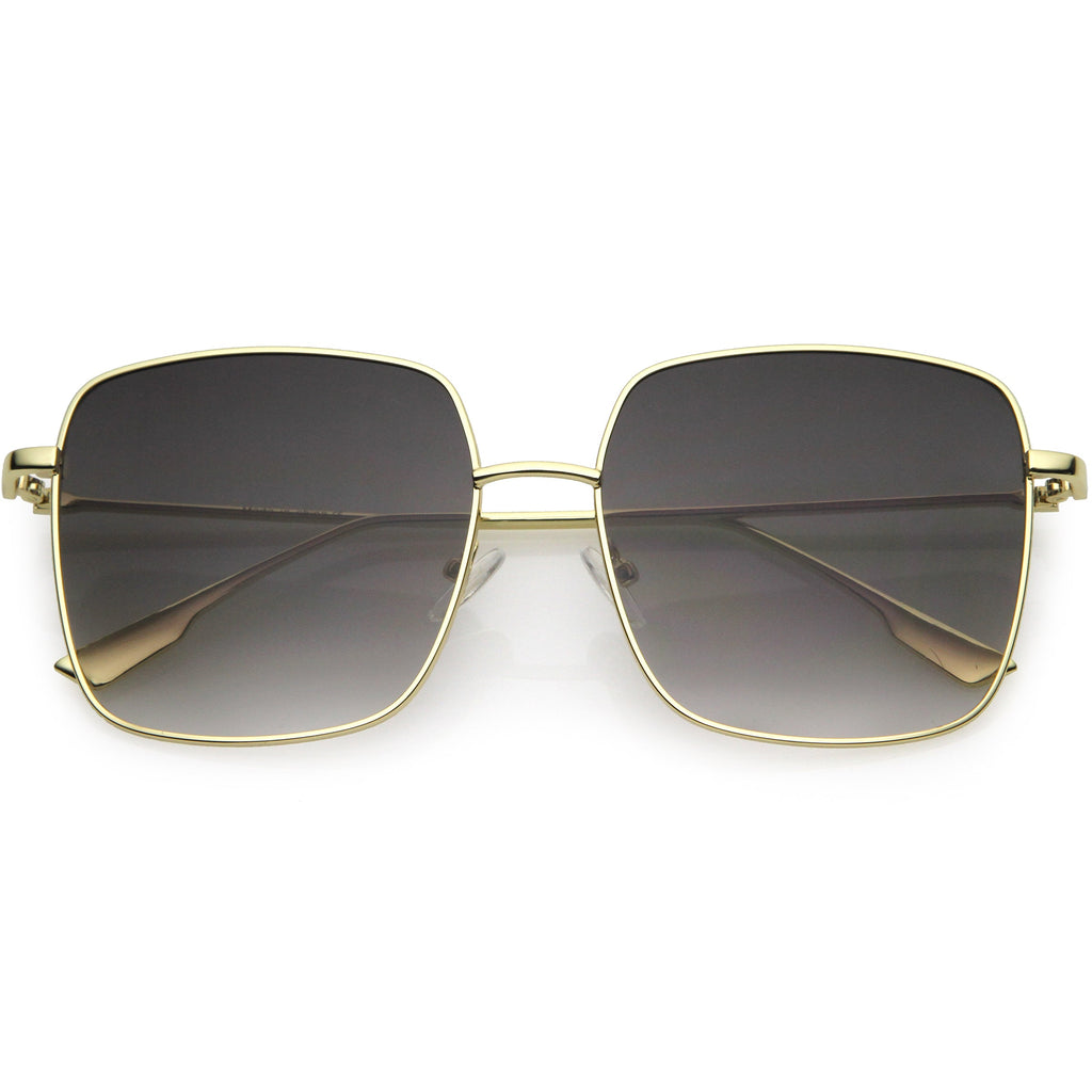 Oversize Women's Square Flat Lens Thin Metal Sunglasses C922