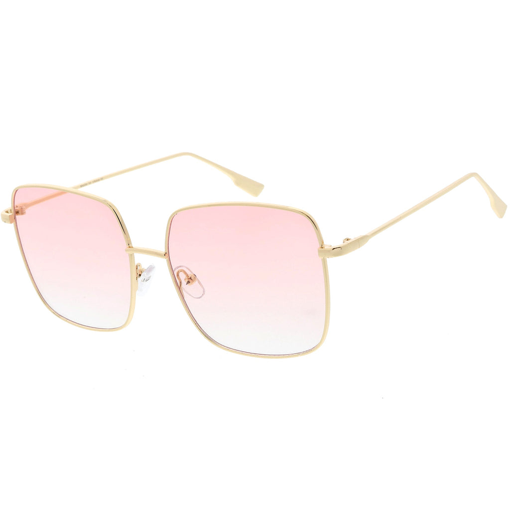 Oversize Women's Square Flat Lens Thin Metal Sunglasses C922