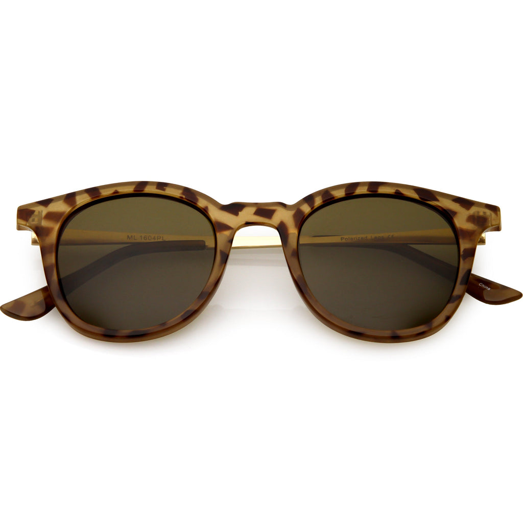 Classic Metal Arms Polarized Round Lens Horn Rimmed Sunglasses C924