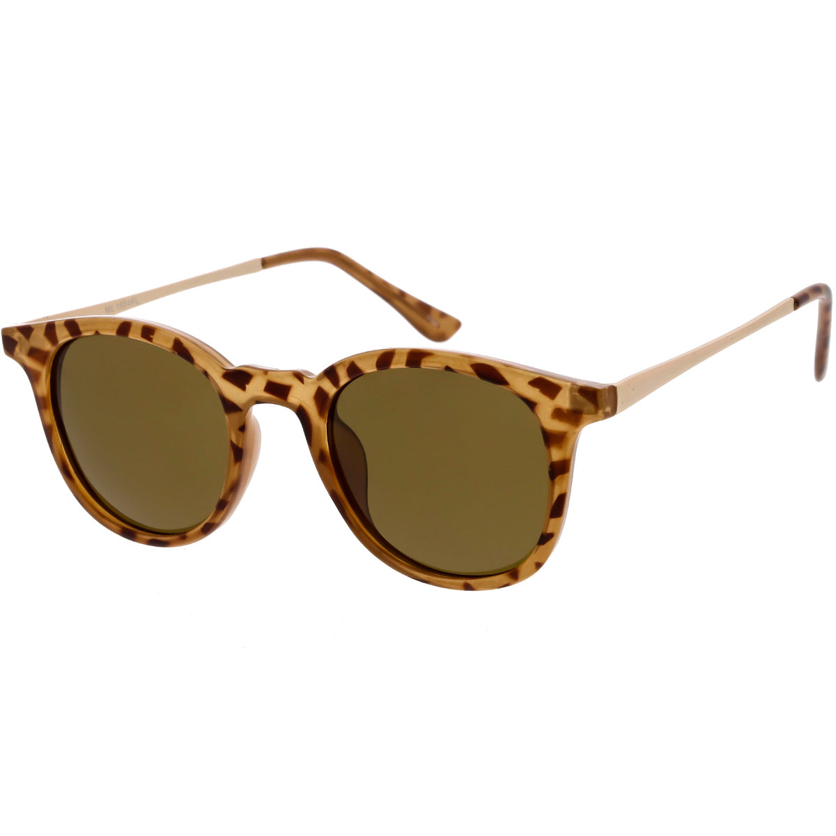 Classic Metal Arms Polarized Round Lens Horn Rimmed Sunglasses C924